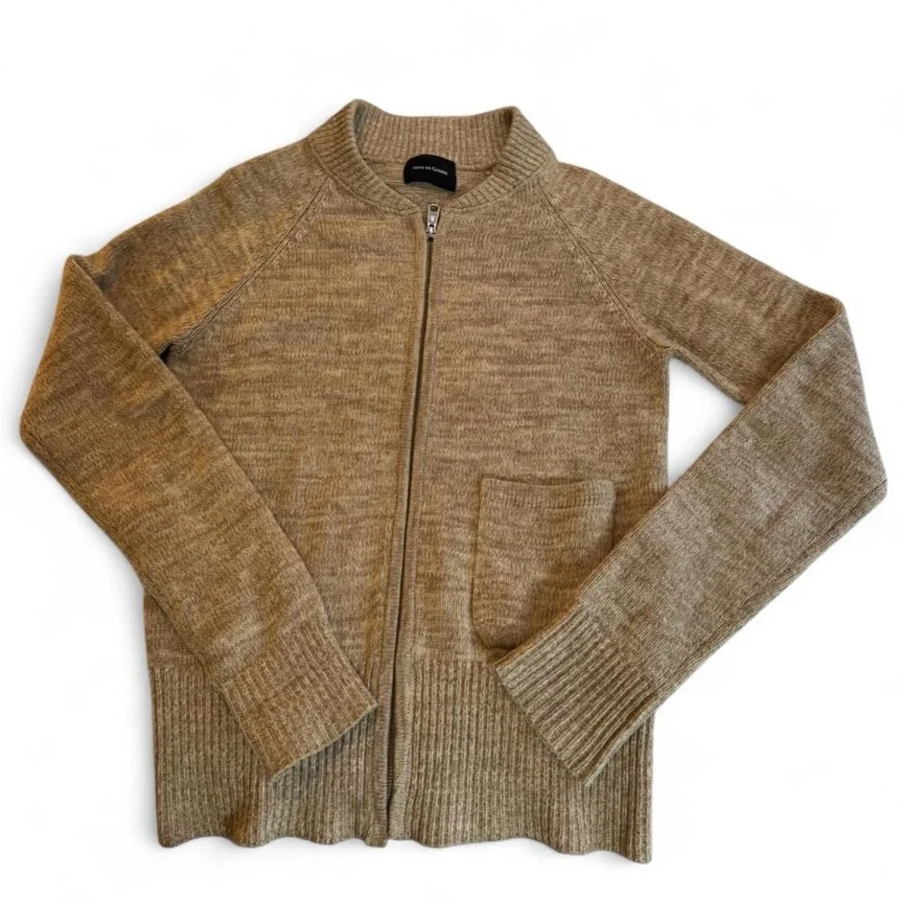 Nom De Guerre Zip Cardigan Wool Blend Sweater Beige Single Pocket Archive